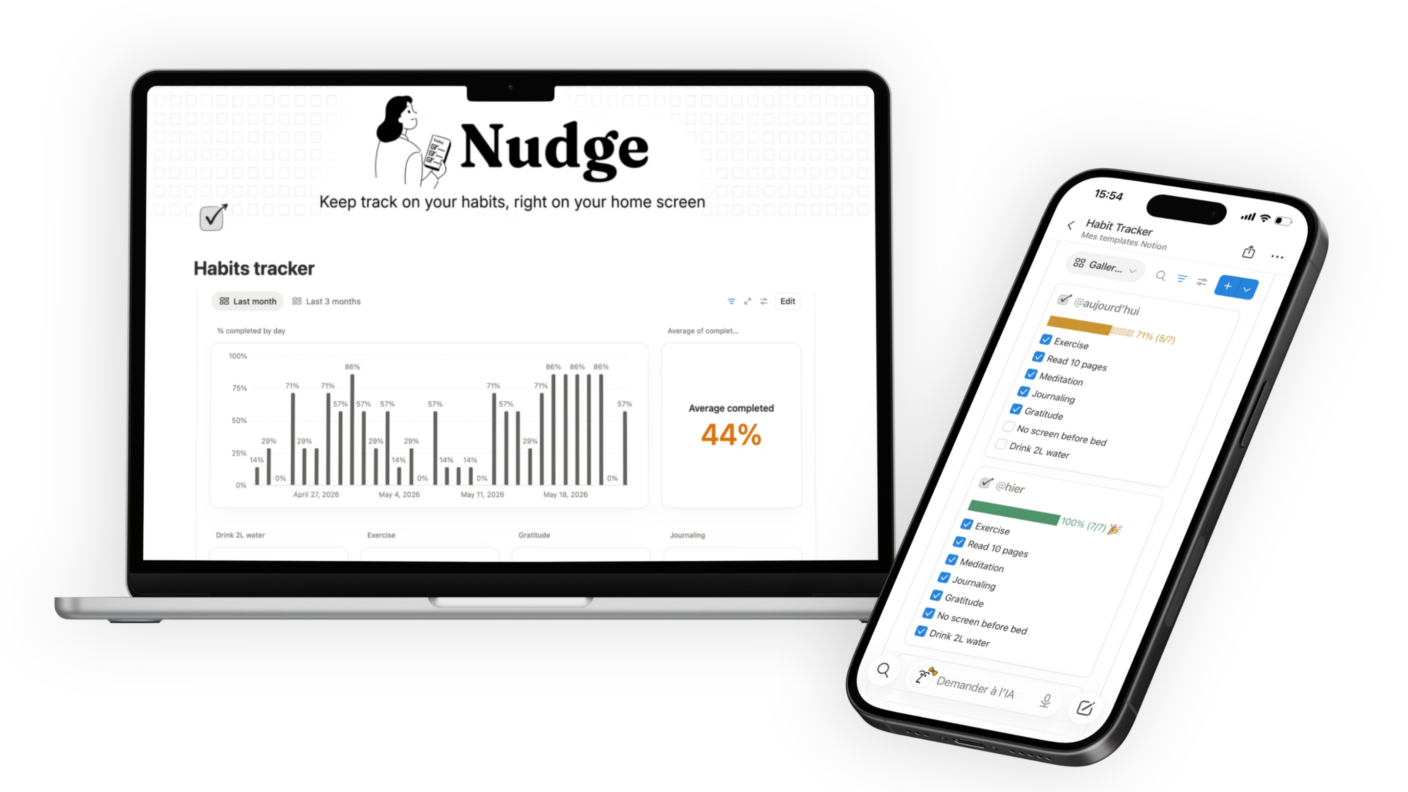 Notion Habit Tracker template on iPhone and MacBook